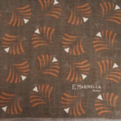 E.Marinella Sciarpe Estive|SCIARPA MARRONE CHIARO IN COTONE E LINO Ventagli arancioni