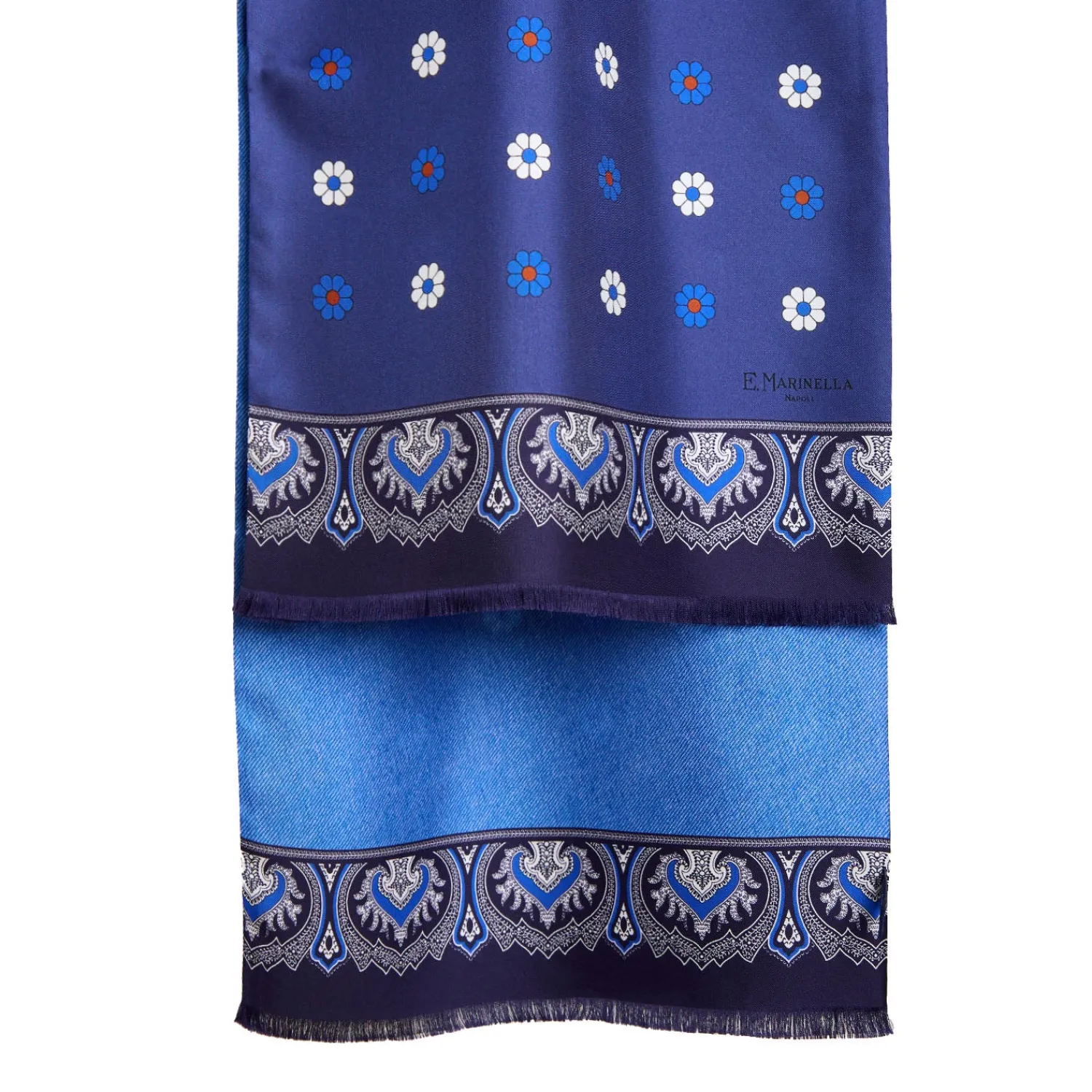 E.Marinella Sciarpe In Seta|SCIARPA TUBOLARE BLU IN SETA TWILL Floral drift