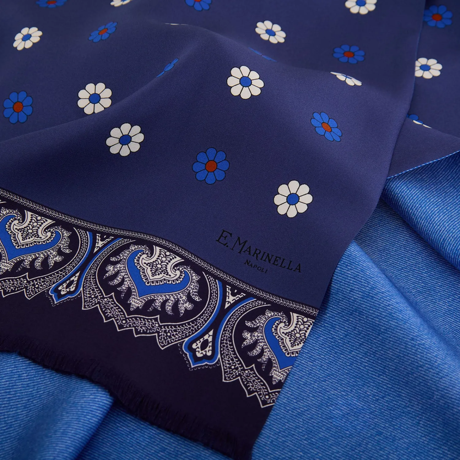 E.Marinella Sciarpe In Seta|SCIARPA TUBOLARE BLU IN SETA TWILL Floral drift