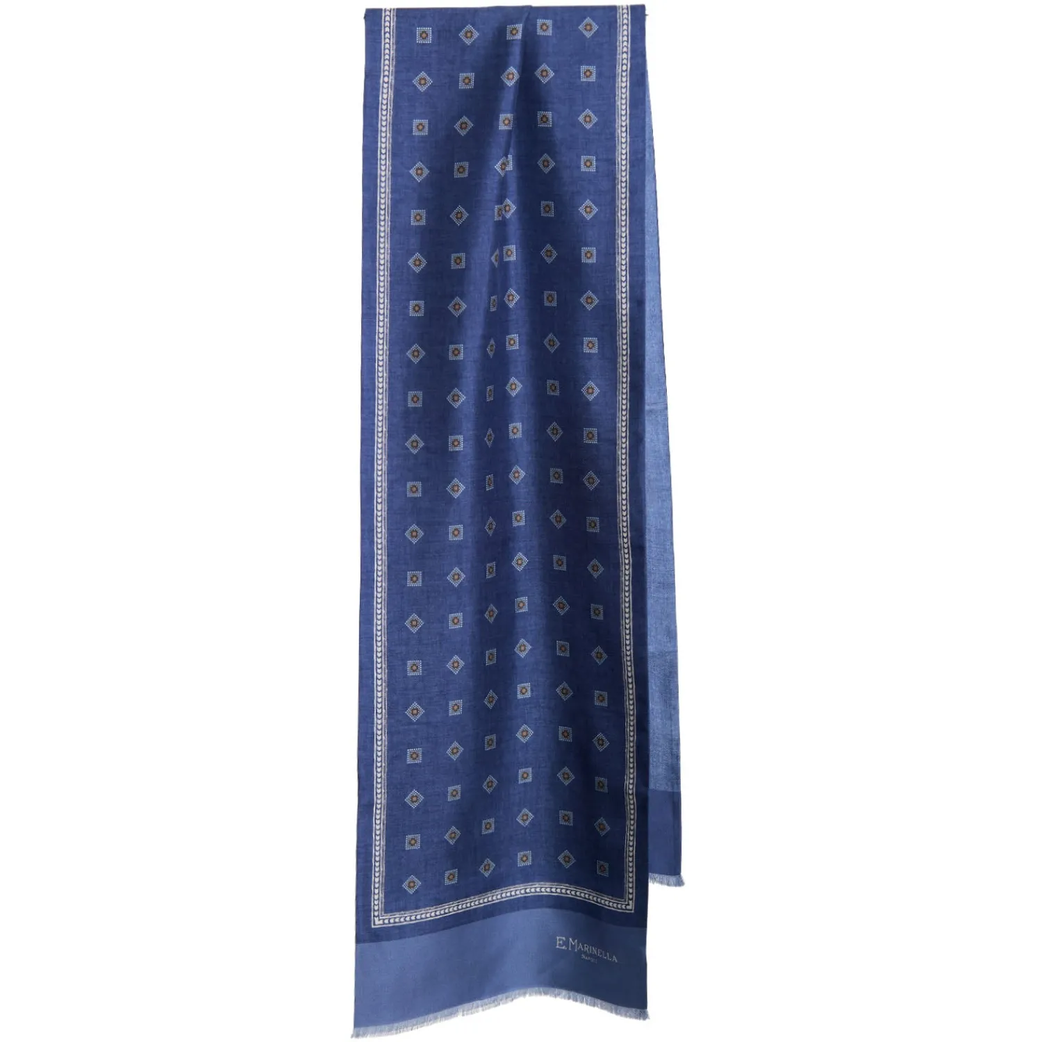 E.Marinella Sciarpe In Seta|SCIARPA TUBOLARE BLU IN SETA TWILL Classic daisy