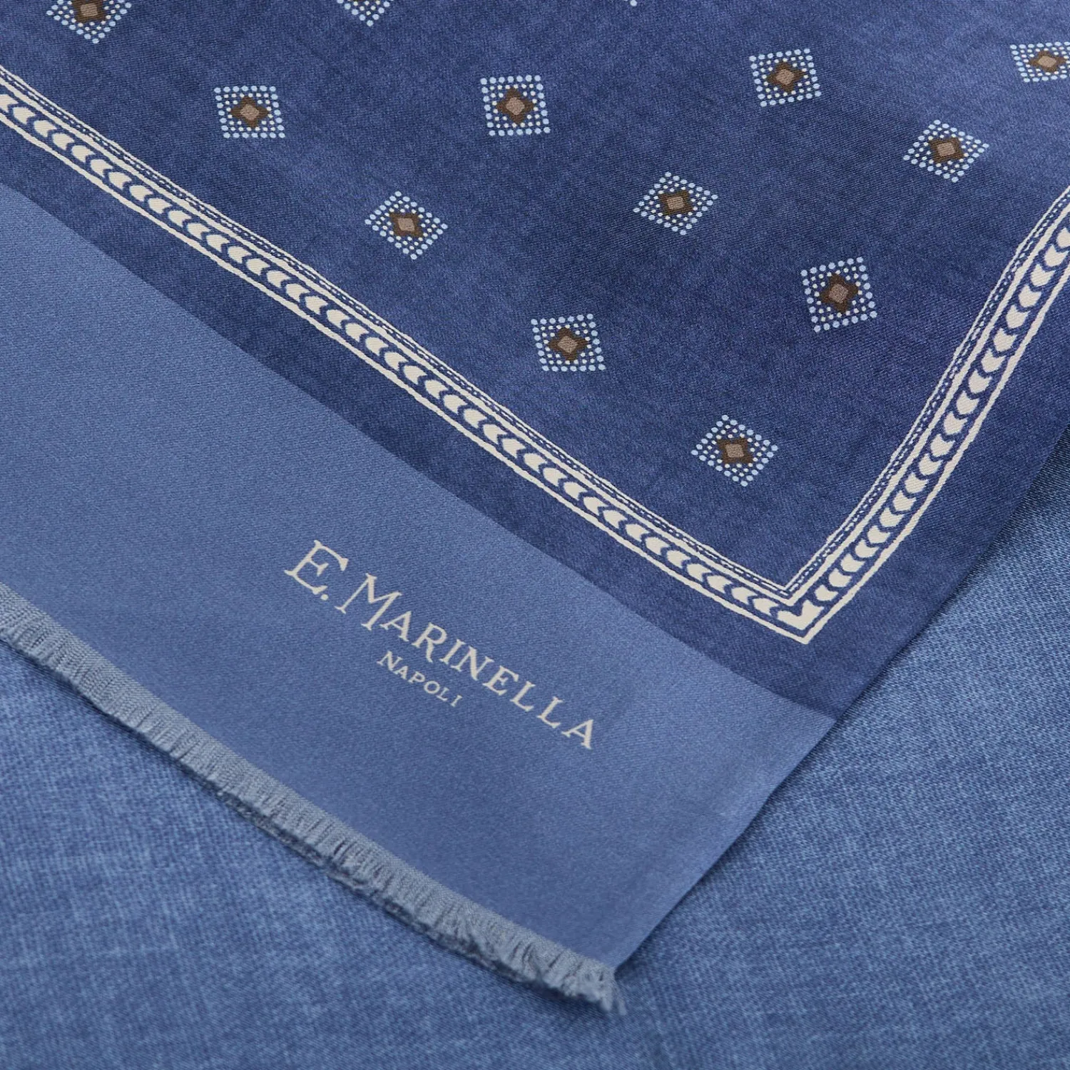 E.Marinella Sciarpe In Seta|SCIARPA TUBOLARE BLU IN SETA TWILL Classic daisy