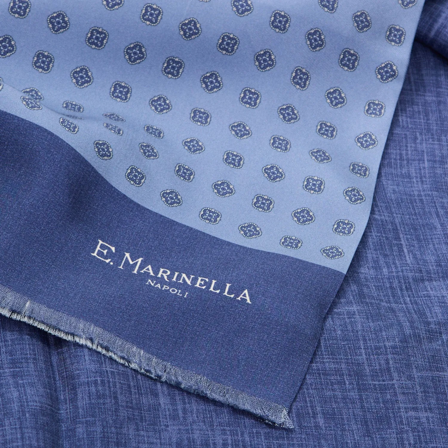 E.Marinella Sciarpe In Seta|SCIARPA TUBOLARE BLU SCUROIN SETA TWILL Classic daisy