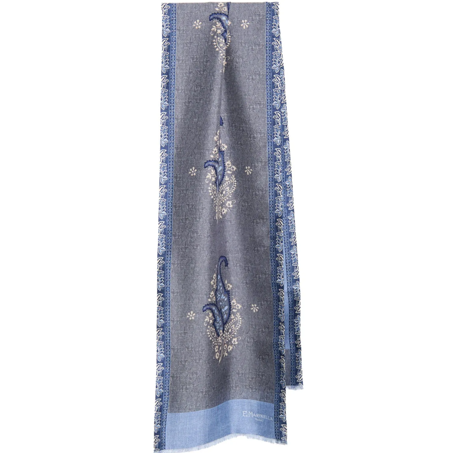 E.Marinella Sciarpe In Seta|SCIARPA TUBOLARE GRIGIA IN SETA TWILL Paisley pattern