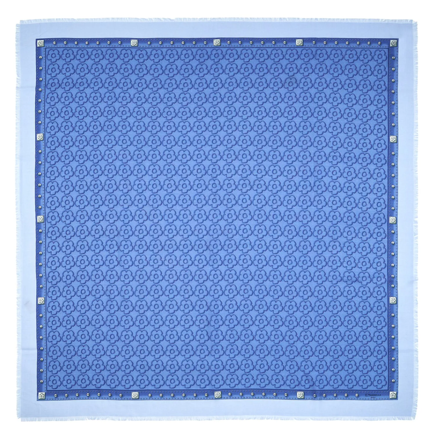 E.Marinella Sciarpe Invernali|STOLA AZZURRO POLVERE 115 IN LANA, SETA E CASHMERE Fiori d’archivio