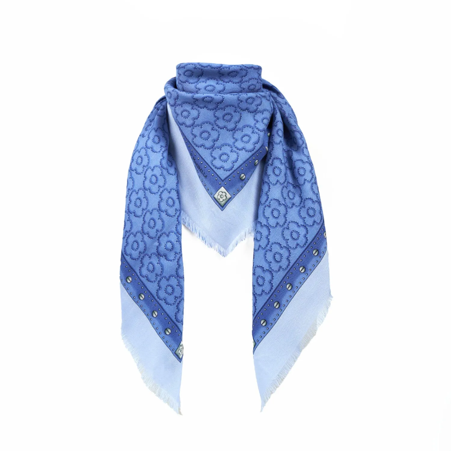 E.Marinella Sciarpe Invernali|STOLA AZZURRO POLVERE 115 IN LANA, SETA E CASHMERE Fiori d’archivio