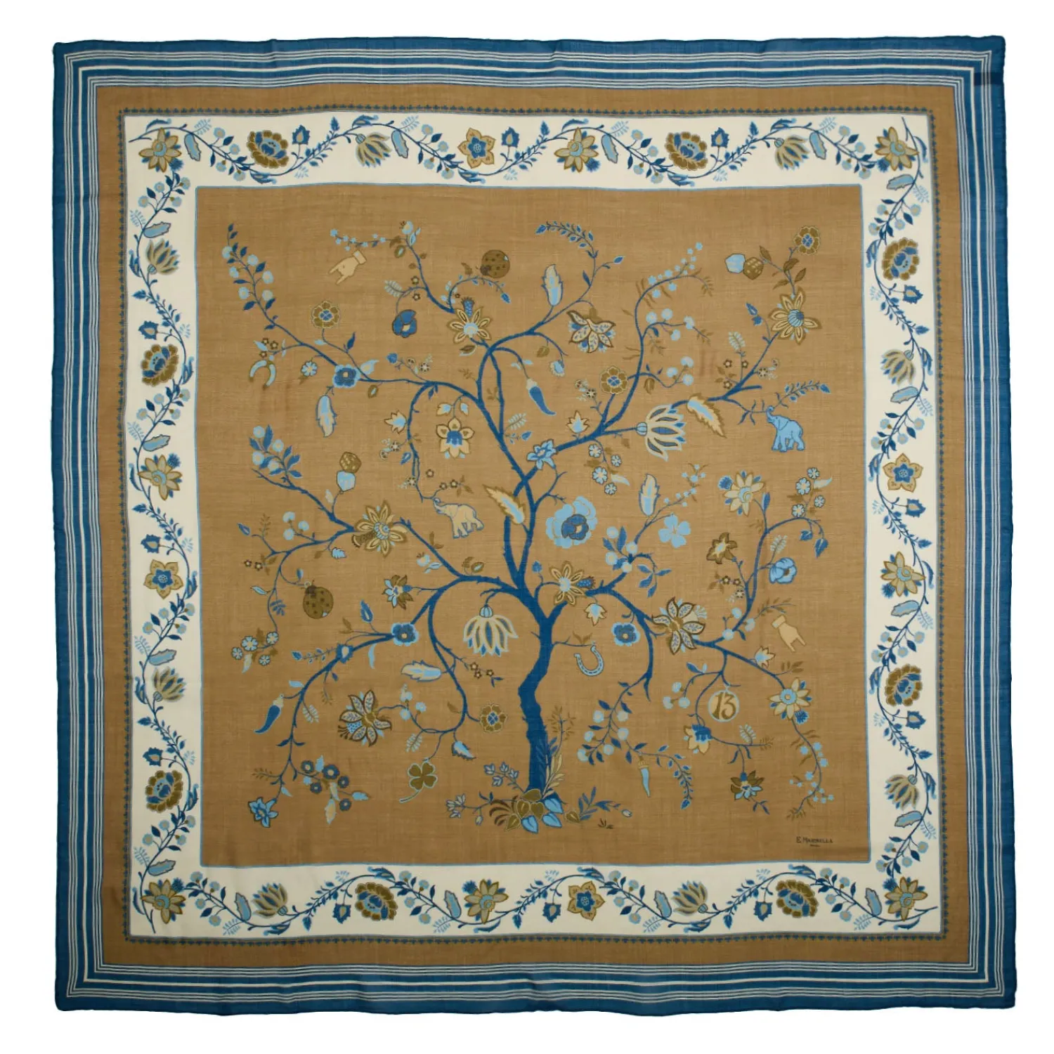 E.Marinella Sciarpe Invernali|STOLA BEIGE 140 IN LANA E CASHMERE Albero della vita