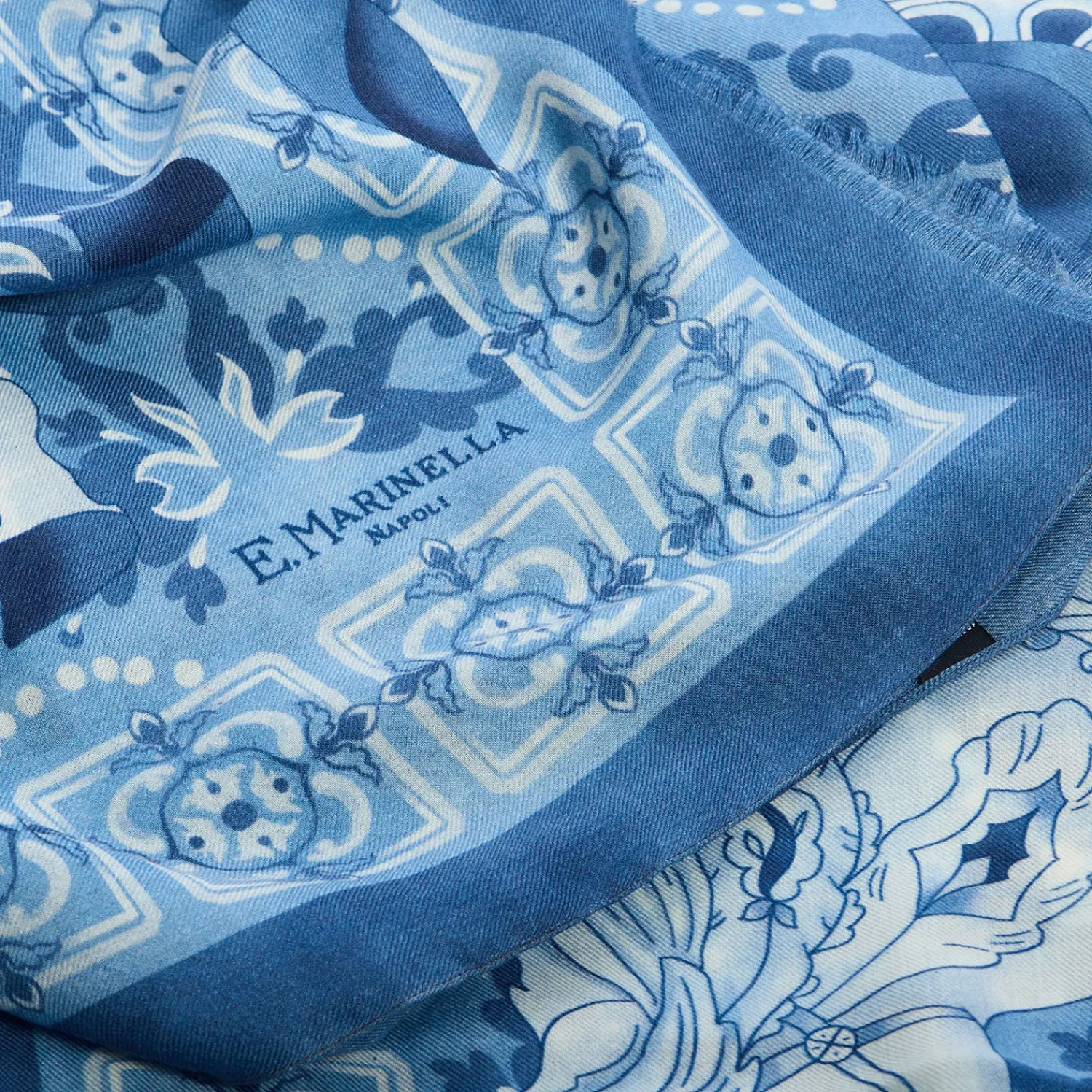 E.Marinella Sciarpe Invernali|STOLA BLU IN CASHMERE Collezione elefanti