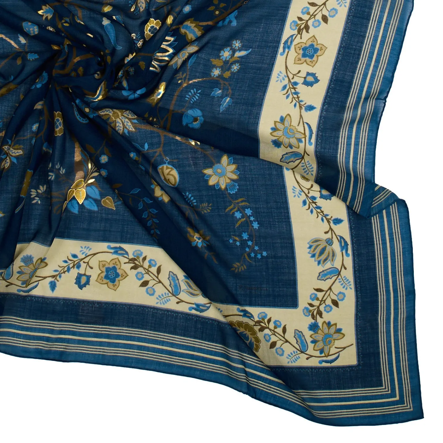 E.Marinella Sciarpe Invernali|STOLA BLU 140 IN LANA E CASHMERE Albero della vita