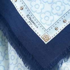 E.Marinella Sciarpe Invernali|STOLA BLU 115 IN LANA, SETA E CASHMERE Fiori d’archivio