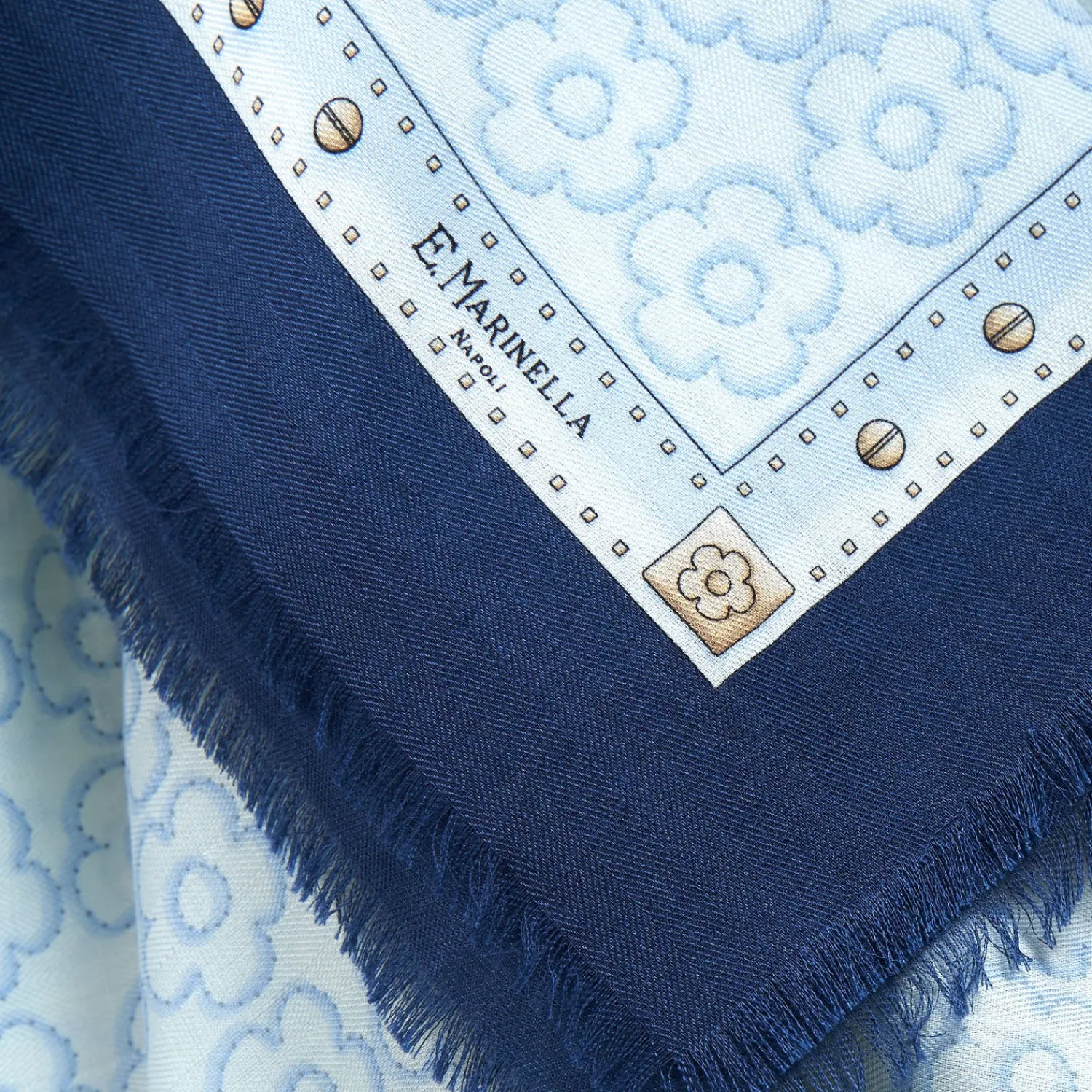 E.Marinella Sciarpe Invernali|STOLA BLU 115 IN LANA, SETA E CASHMERE Fiori d’archivio