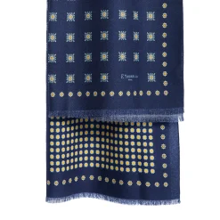 E.Marinella Sciarpe Invernali|STOLA BLU SCURO IN LANA Decorazioni floreali
