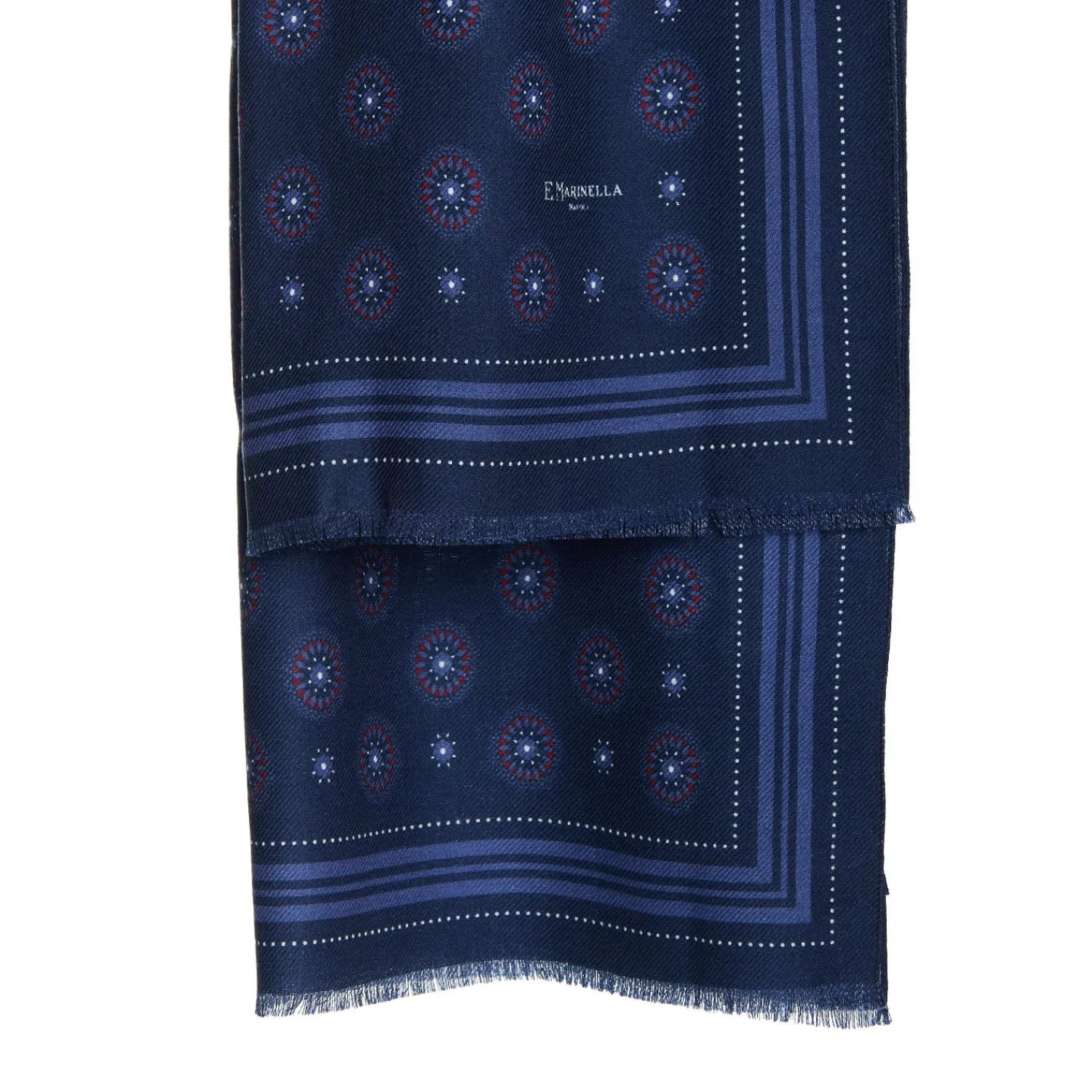 E.Marinella Sciarpe Invernali|STOLA DARK BLUE IN LANA Decorazioni floreali
