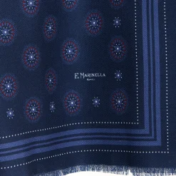 E.Marinella Sciarpe Invernali|STOLA DARK BLUE IN LANA Decorazioni floreali