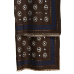 E.Marinella Sciarpe Invernali|STOLA DARK BROWN IN LANA Decorazioni floreali