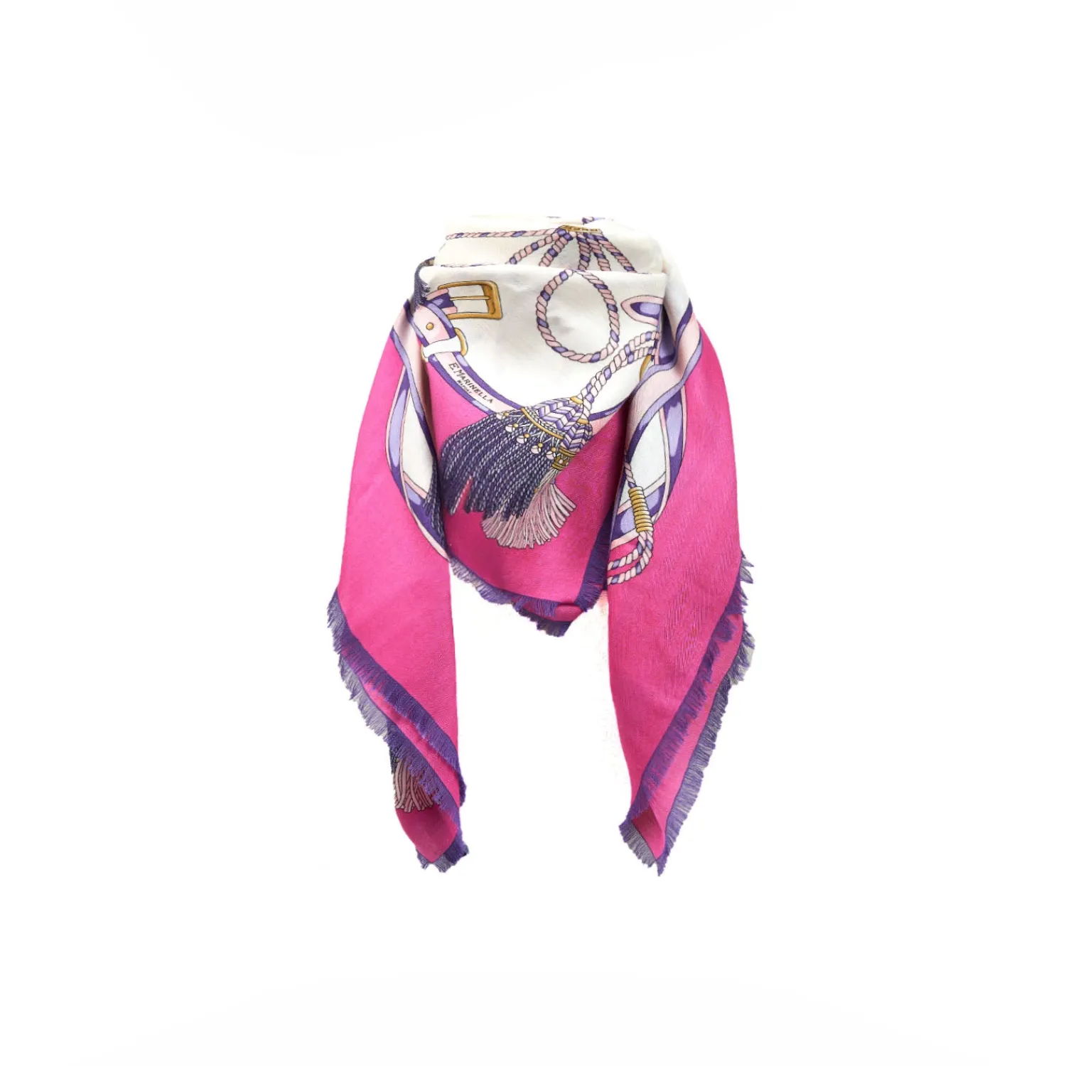 E.Marinella Sciarpe In Seta|Sciarpe Invernali|STOLA FUCSIA 115 IN LANA, SETA E CASHMERE Nappine e chiavi