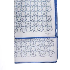 E.Marinella Sciarpe Estive|STOLA IN VOILE DI COTONE E SETA BLU Fiore monogram 100