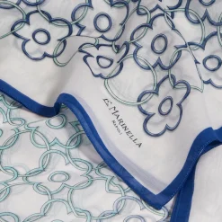 E.Marinella Sciarpe Estive|STOLA IN VOILE DI COTONE E SETA BLU Fiore monogram 100