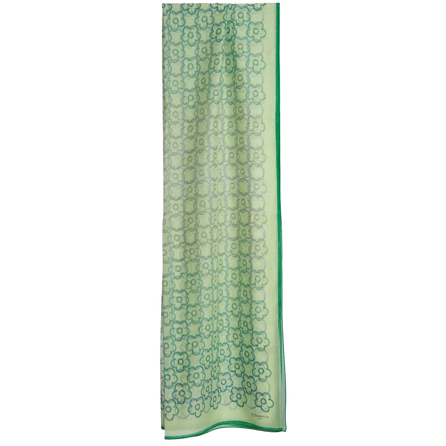 E.Marinella Sciarpe Estive|STOLA IN VOILE DI COTONE E SETA VERDE Fiore monogram 100