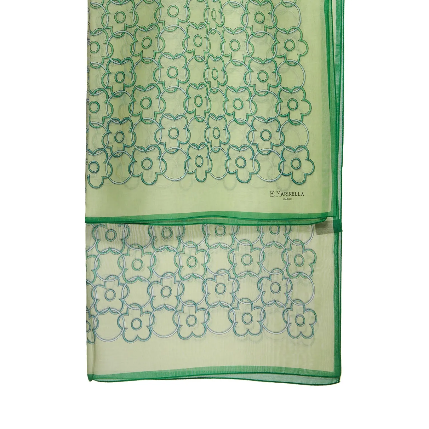 E.Marinella Sciarpe Estive|STOLA IN VOILE DI COTONE E SETA VERDE Fiore monogram 100