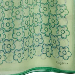 E.Marinella Sciarpe Estive|STOLA IN VOILE DI COTONE E SETA VERDE Fiore monogram 100