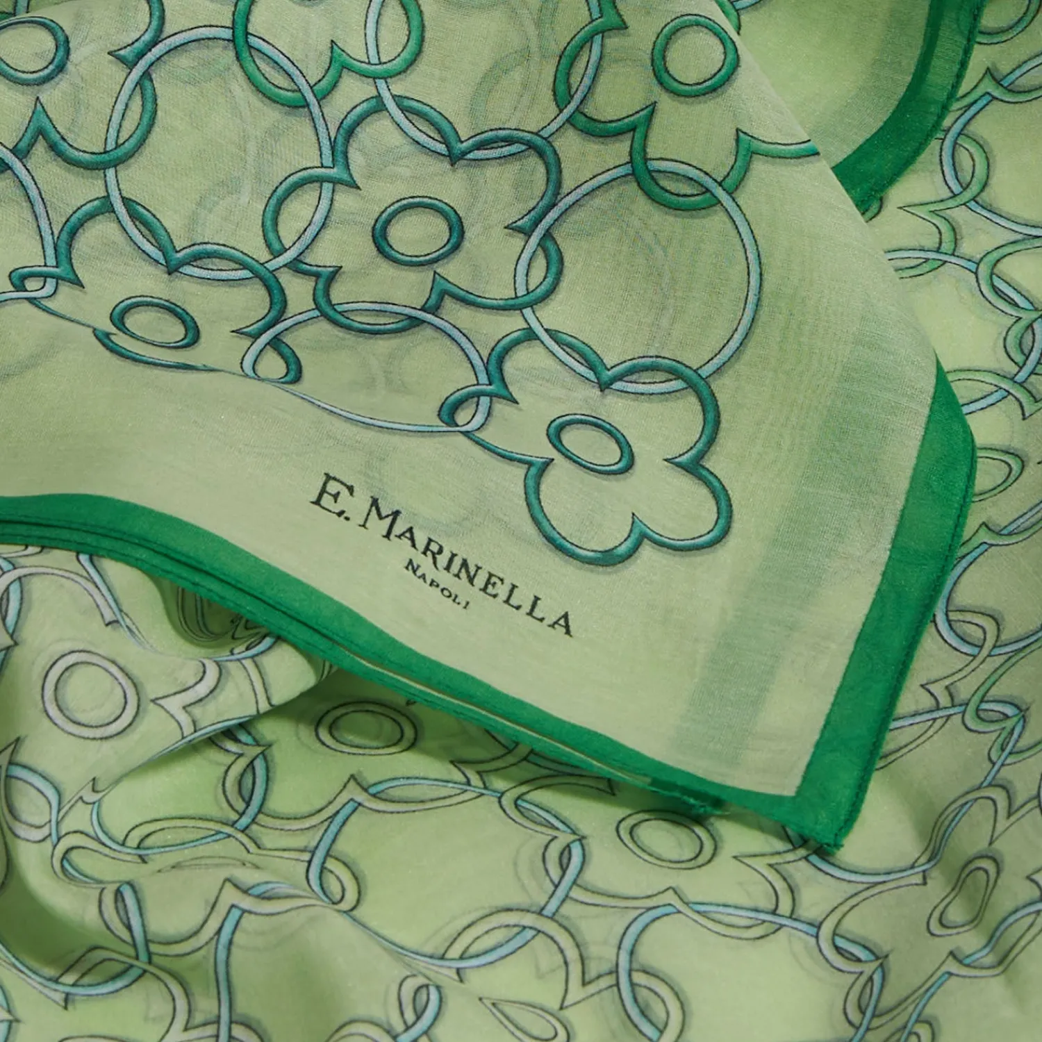 E.Marinella Sciarpe Estive|STOLA IN VOILE DI COTONE E SETA VERDE Fiore monogram 100