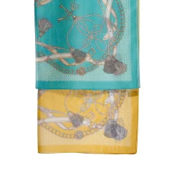 E.Marinella Sciarpe Estive|STOLA IN VOILE DI COTONE E SETA VERDE Microfantasia e nappine