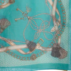 E.Marinella Sciarpe Estive|STOLA IN VOILE DI COTONE E SETA VERDE Microfantasia e nappine