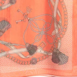E.Marinella Sciarpe Estive|STOLA IN VOILE DI COTONE E SETA ARANCIONE Microfantasia e nappine