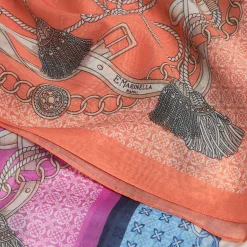 E.Marinella Sciarpe Estive|STOLA IN VOILE DI COTONE E SETA ARANCIONE Microfantasia e nappine