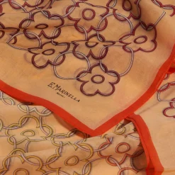 E.Marinella Sciarpe Estive|STOLA IN VOILE DI COTONE E SETA ARANCIONE Fiore monogram 100