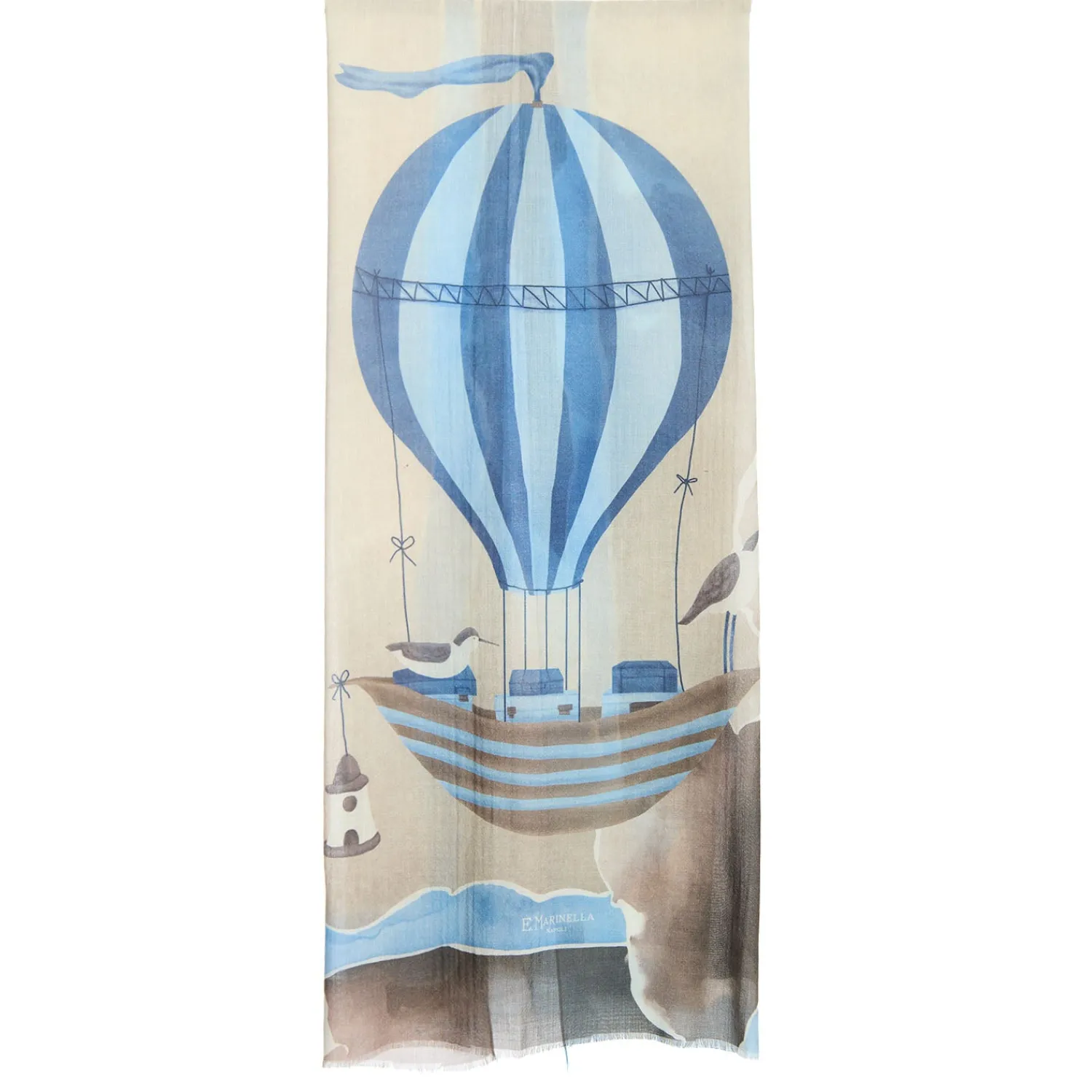 E.Marinella Sciarpe Invernali|STOLA MARRONE IN CASHMERE Collezione mongolfiere