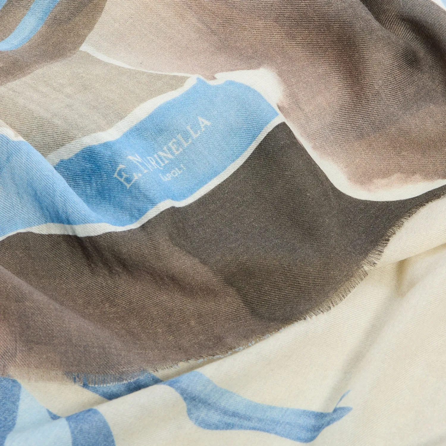 E.Marinella Sciarpe Invernali|STOLA MARRONE IN CASHMERE Collezione mongolfiere