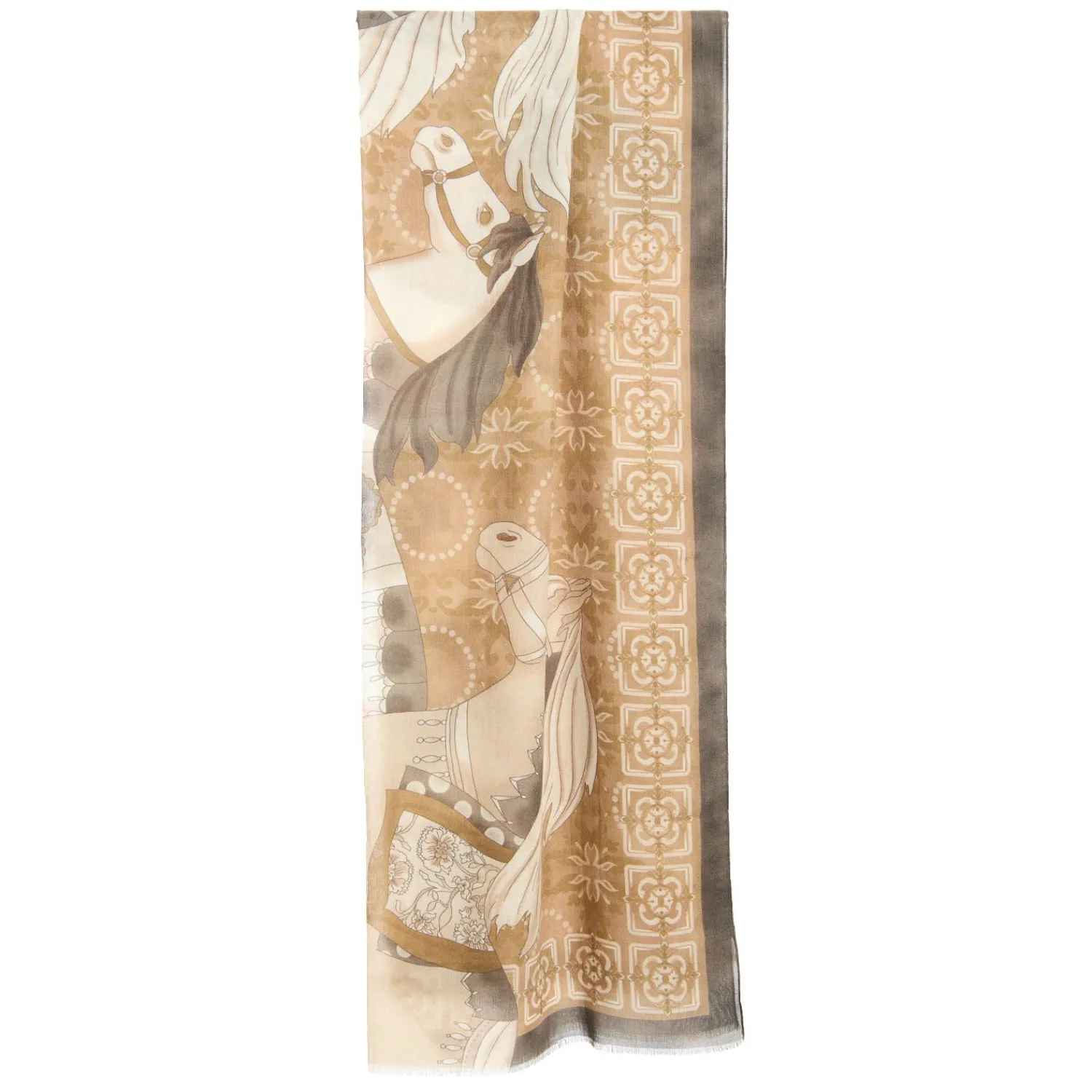 E.Marinella Sciarpe Invernali|STOLA MARRONE IN CASHMERE Collezione elefanti