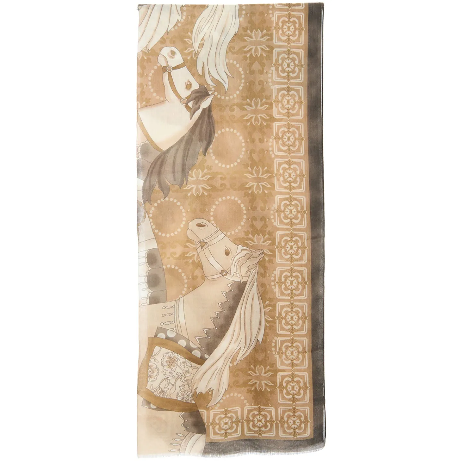 E.Marinella Sciarpe Invernali|STOLA MARRONE IN CASHMERE Collezione elefanti