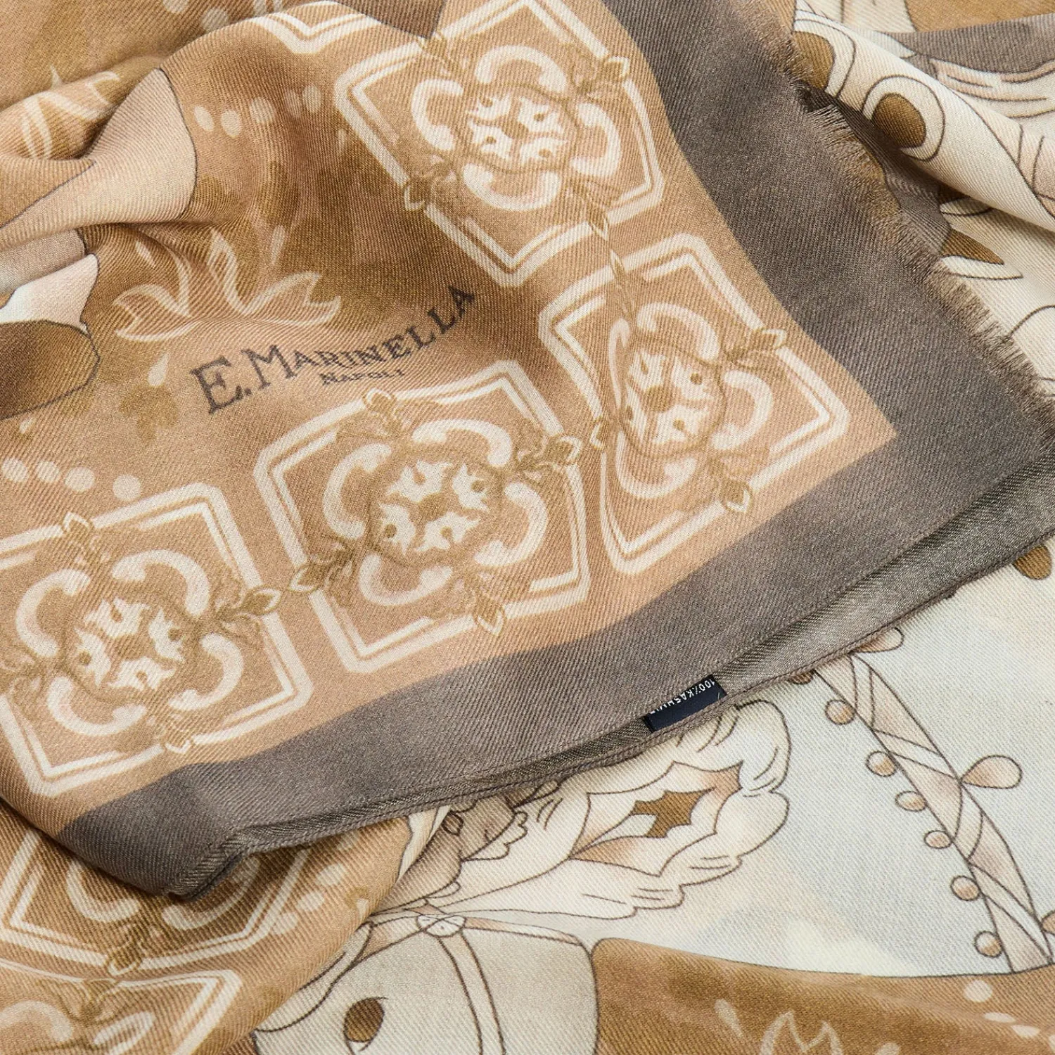 E.Marinella Sciarpe Invernali|STOLA MARRONE IN CASHMERE Collezione elefanti