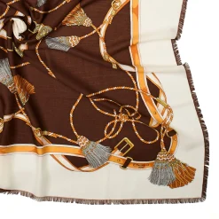 E.Marinella Sciarpe In Seta|Sciarpe Invernali|STOLA MARRONE 115 IN LANA, SETA E CASHMERE Nappine e chiavi