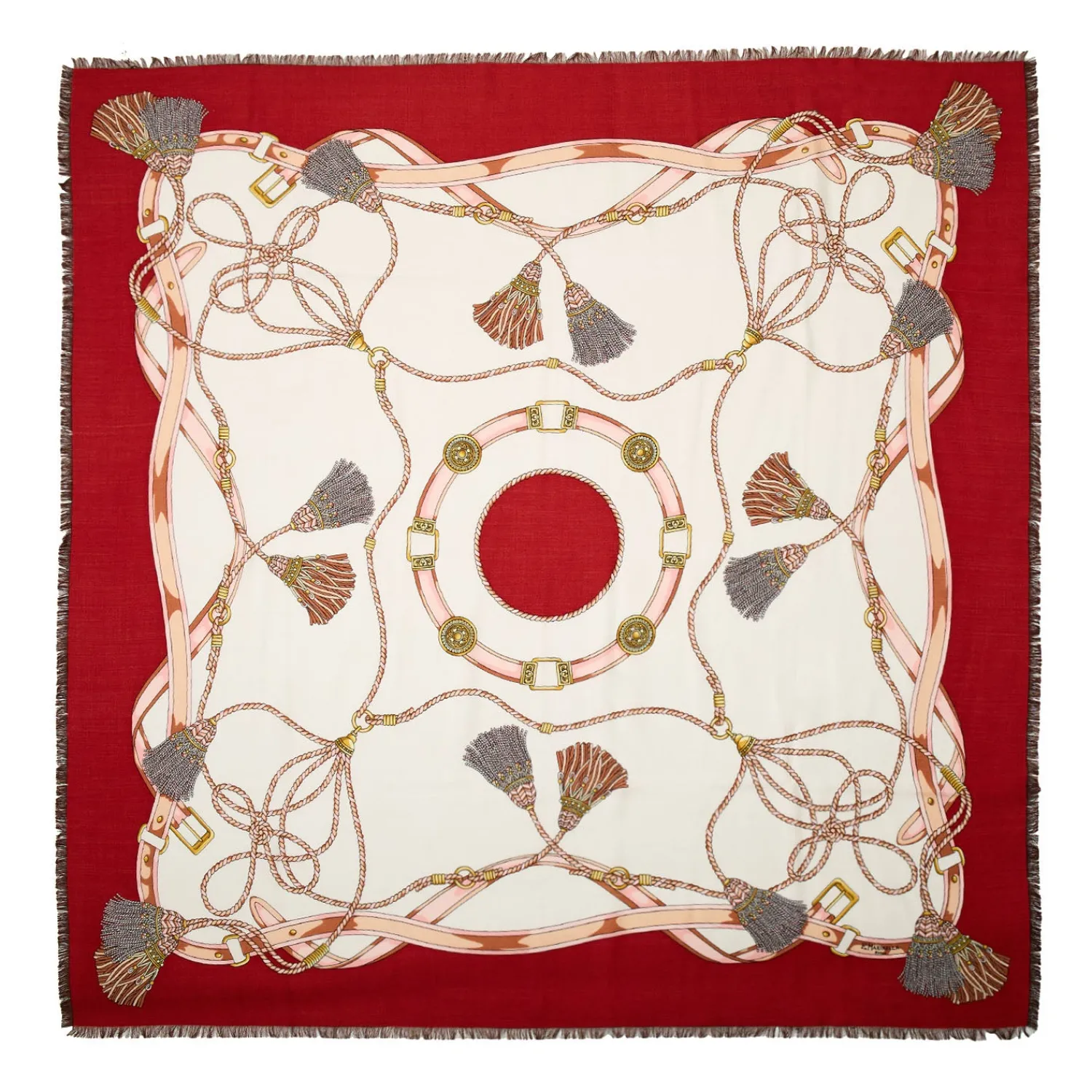 E.Marinella Sciarpe In Seta|Sciarpe Invernali|STOLA ROSSA 115 IN LANA, SETA E CASHMERE Nappine e chiavi