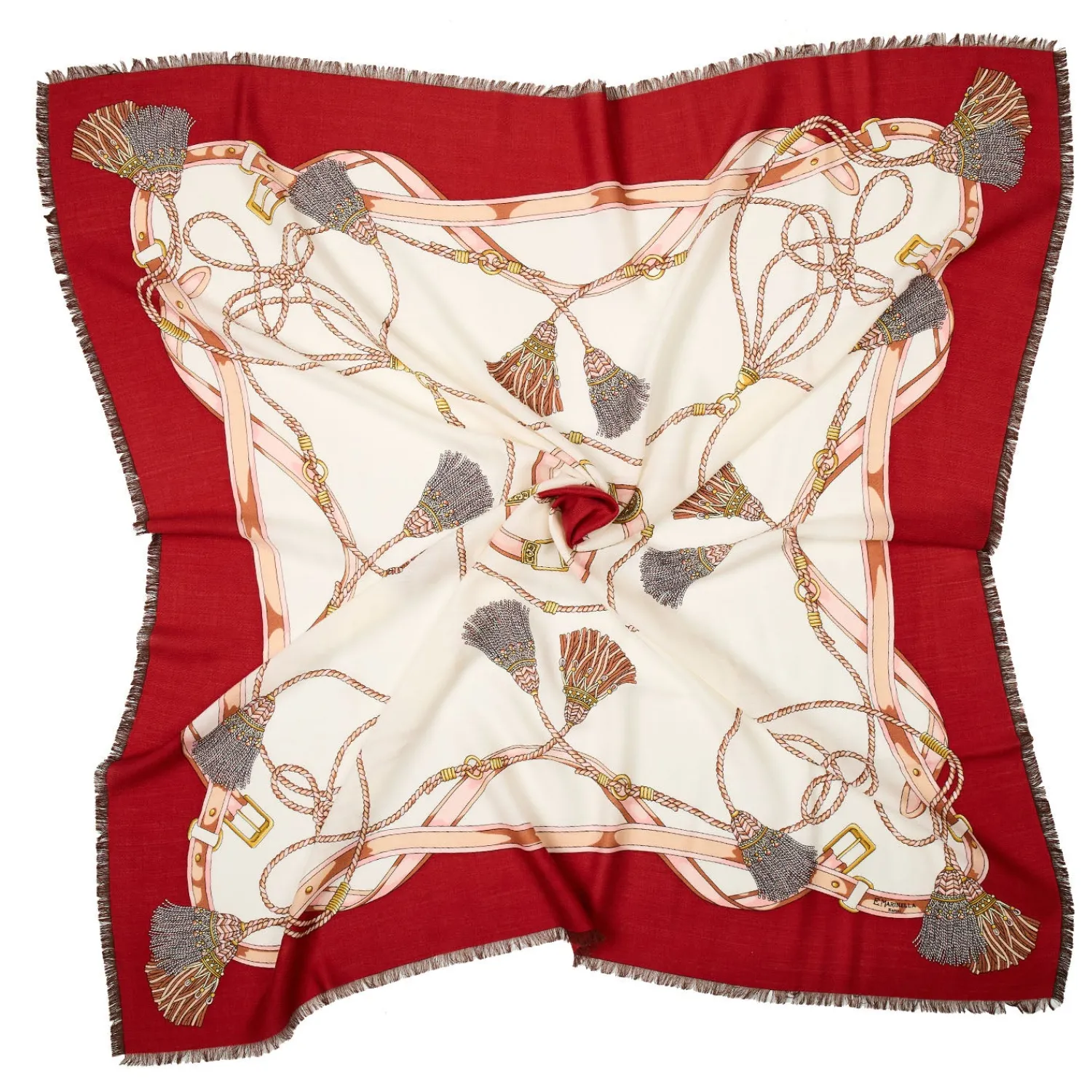 E.Marinella Sciarpe In Seta|Sciarpe Invernali|STOLA ROSSA 115 IN LANA, SETA E CASHMERE Nappine e chiavi