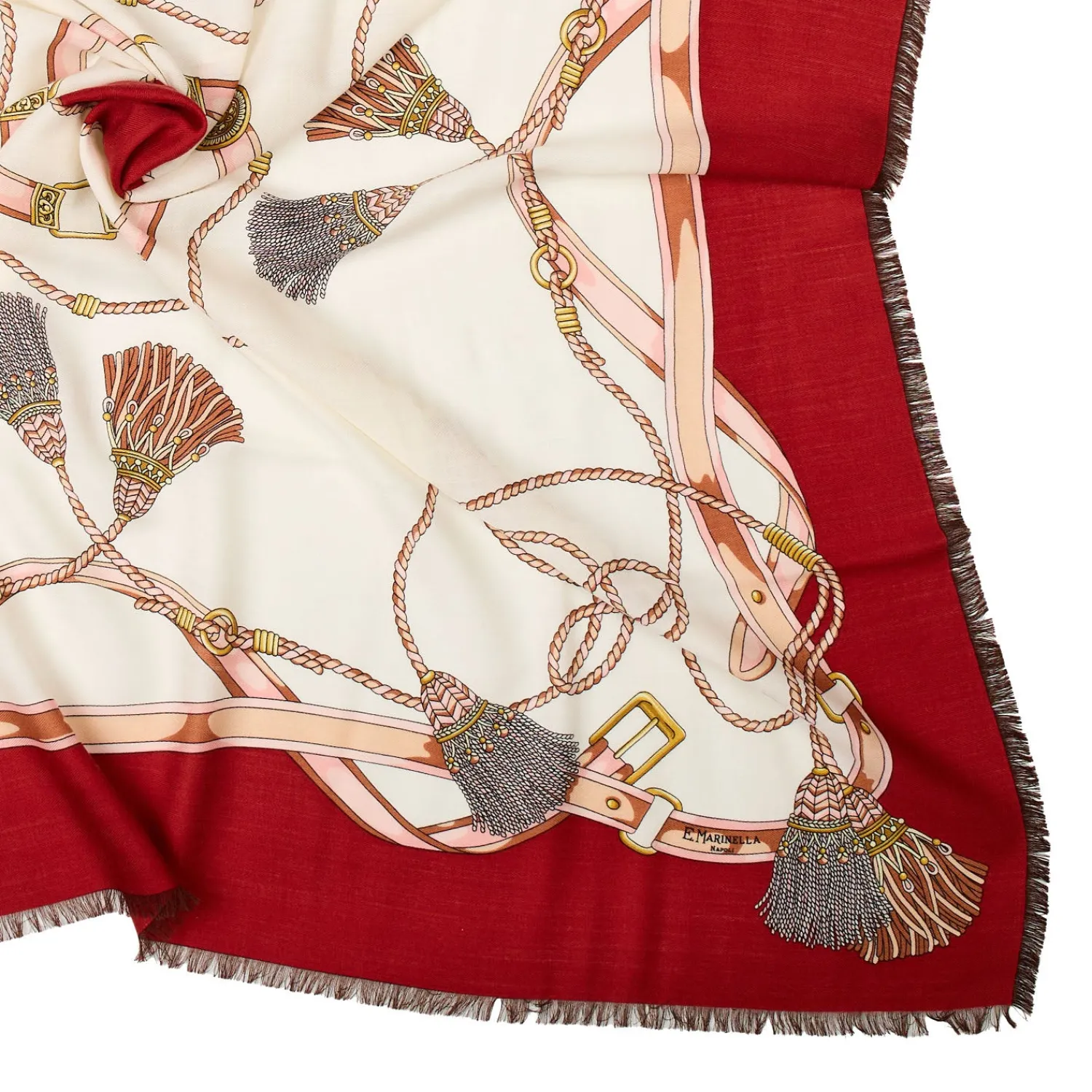 E.Marinella Sciarpe In Seta|Sciarpe Invernali|STOLA ROSSA 115 IN LANA, SETA E CASHMERE Nappine e chiavi