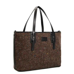 E.Marinella Tote Bag|TOTE BAG MARRONE E NERA In lana e pelle martellata