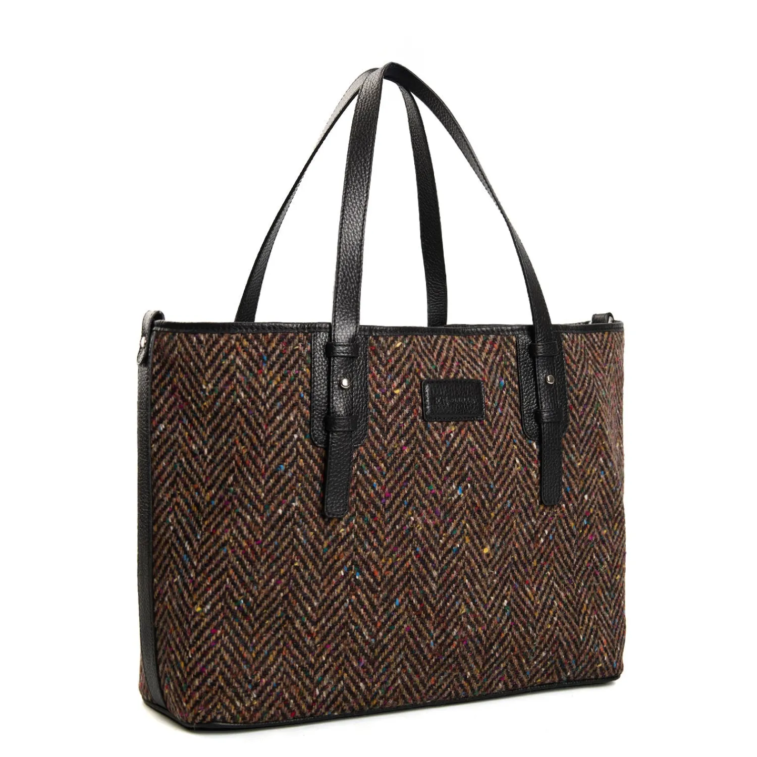 E.Marinella Tote Bag|TOTE BAG MARRONE E NERA In lana e pelle martellata