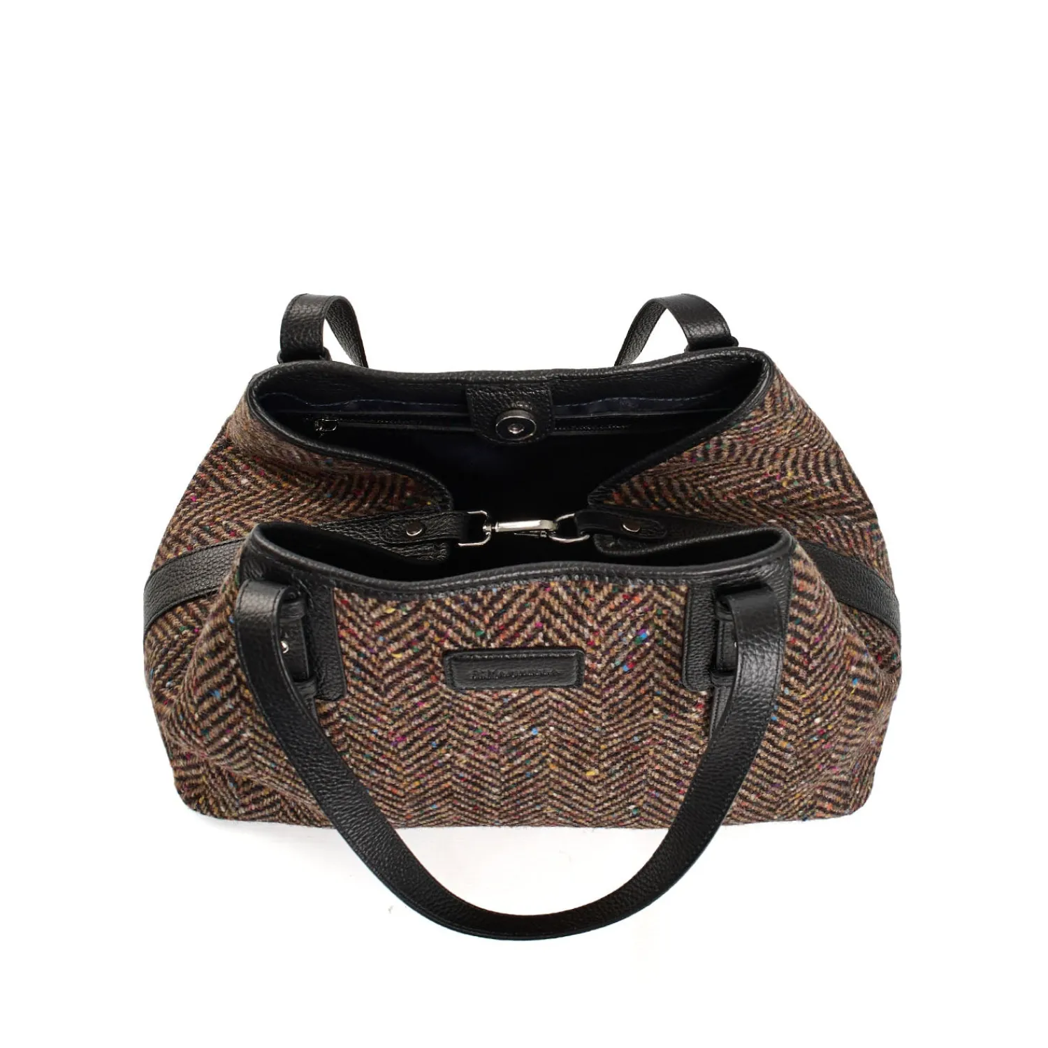 E.Marinella Tote Bag|TOTE BAG MARRONE E NERA In lana e pelle martellata