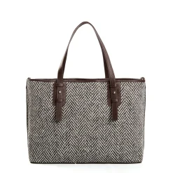 E.Marinella Tote Bag|TOTE BAG MARRONE In lana e pelle martellata