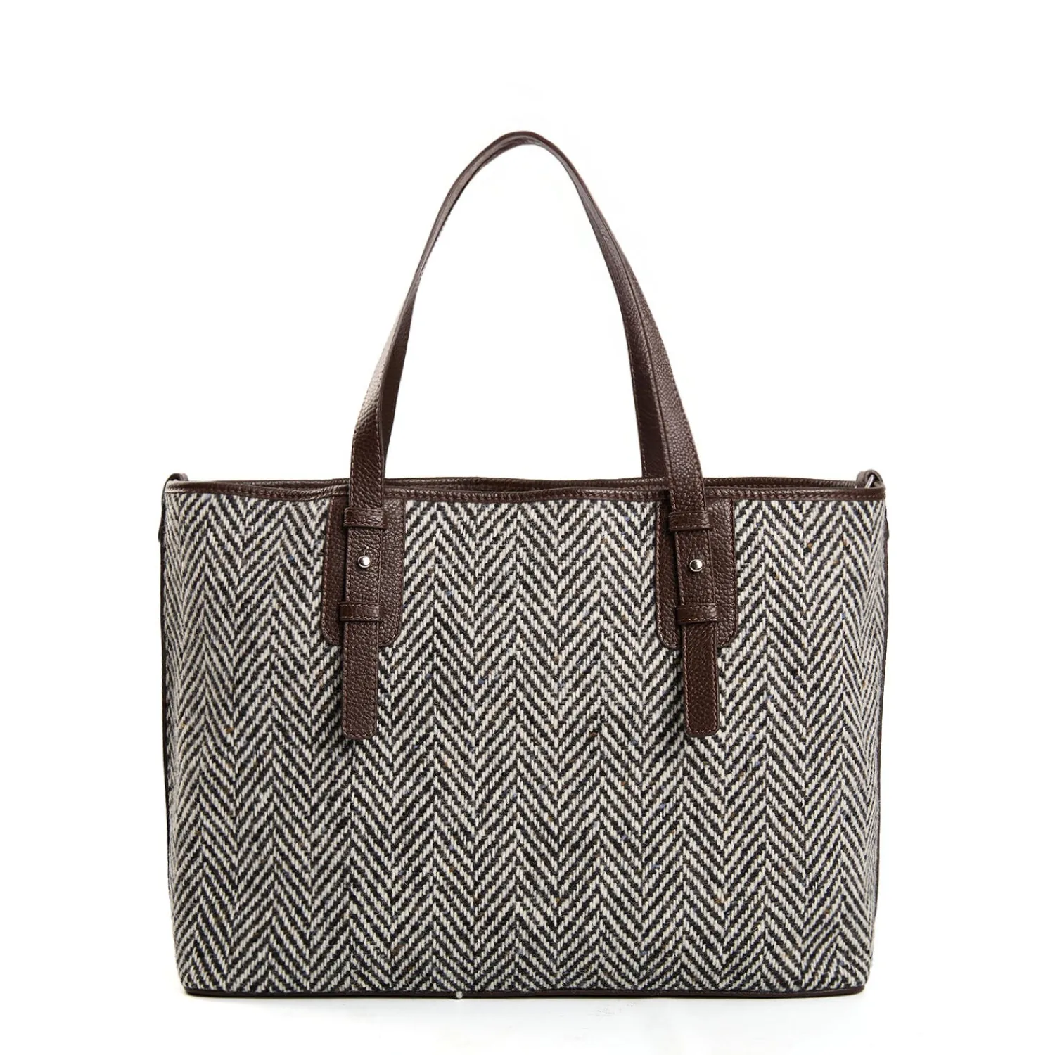 E.Marinella Tote Bag|TOTE BAG MARRONE In lana e pelle martellata