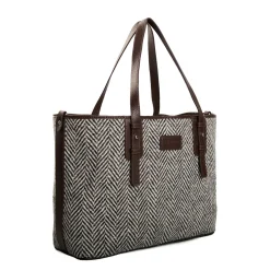 E.Marinella Tote Bag|TOTE BAG MARRONE In lana e pelle martellata
