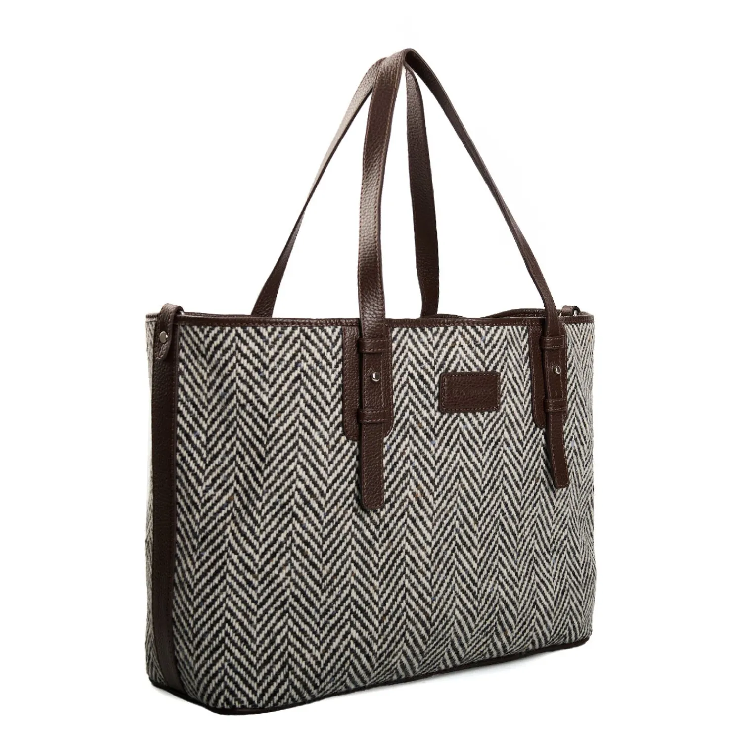 E.Marinella Tote Bag|TOTE BAG MARRONE In lana e pelle martellata