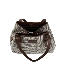 E.Marinella Tote Bag|TOTE BAG MARRONE In lana e pelle martellata