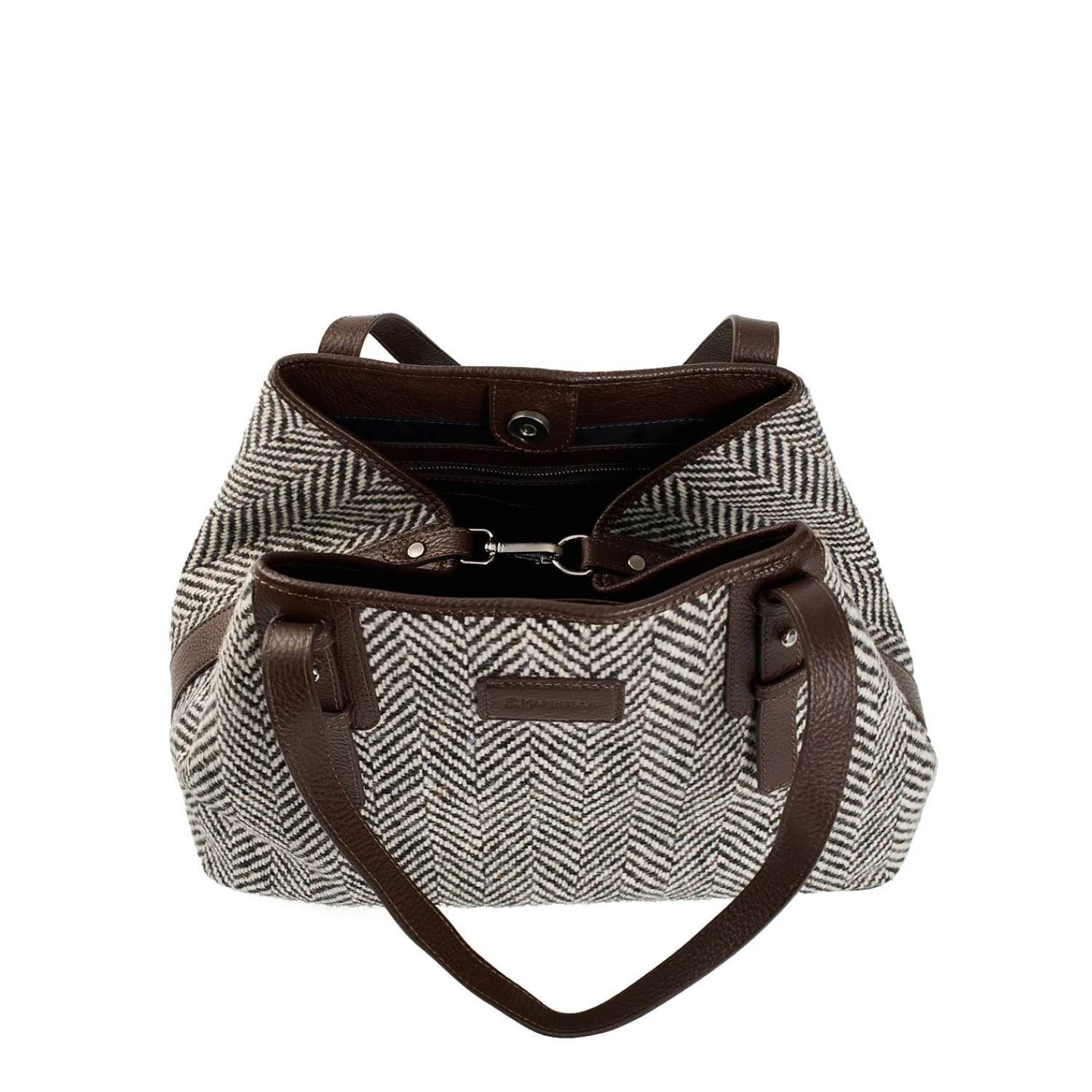 E.Marinella Tote Bag|TOTE BAG MARRONE In lana e pelle martellata