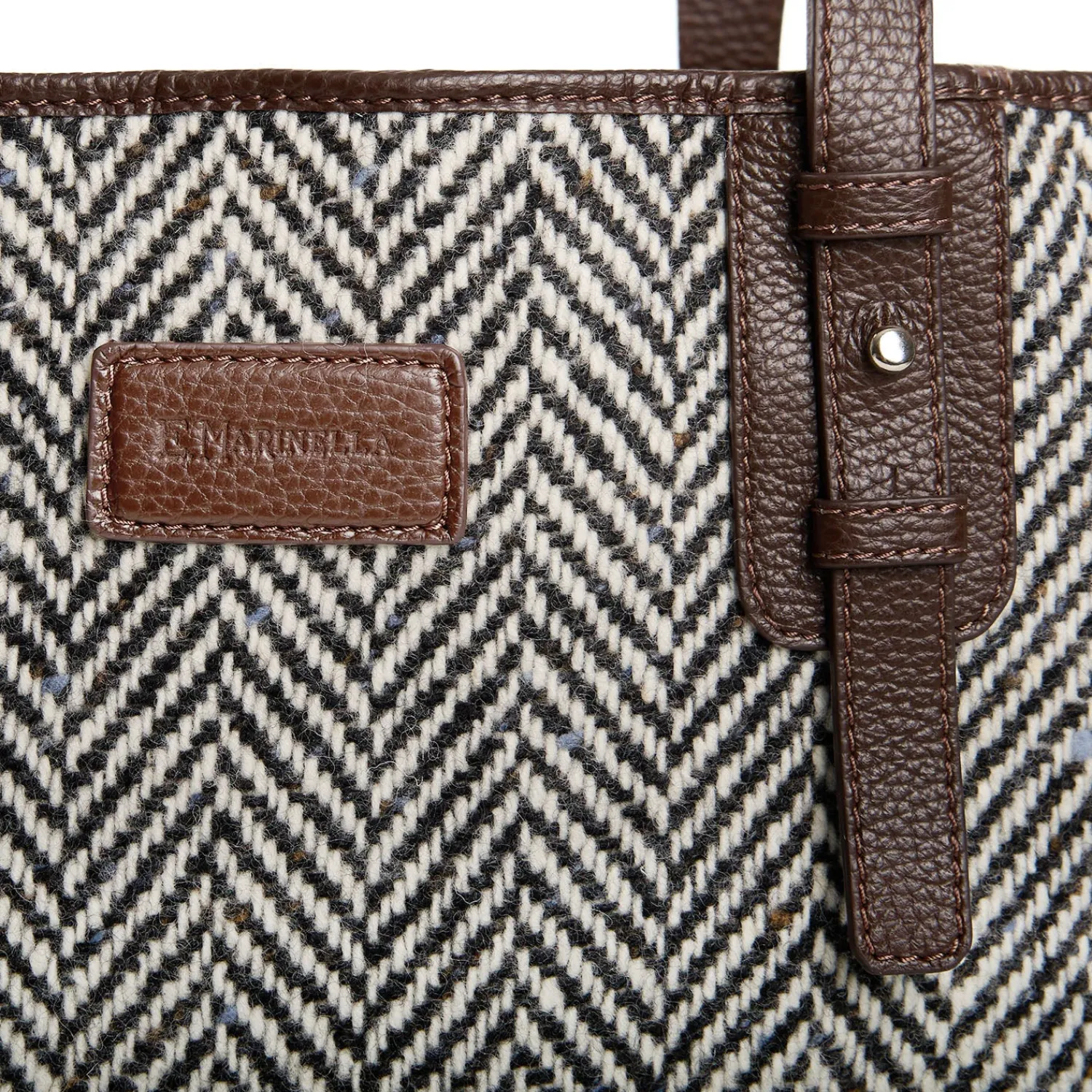 E.Marinella Tote Bag|TOTE BAG MARRONE In lana e pelle martellata