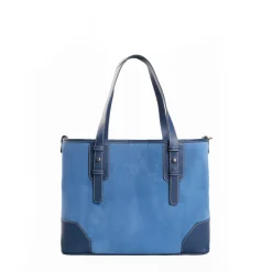 E.Marinella Tote Bag|TOTE BAG MIDI AZZURRO POLVERE In suede e pelle